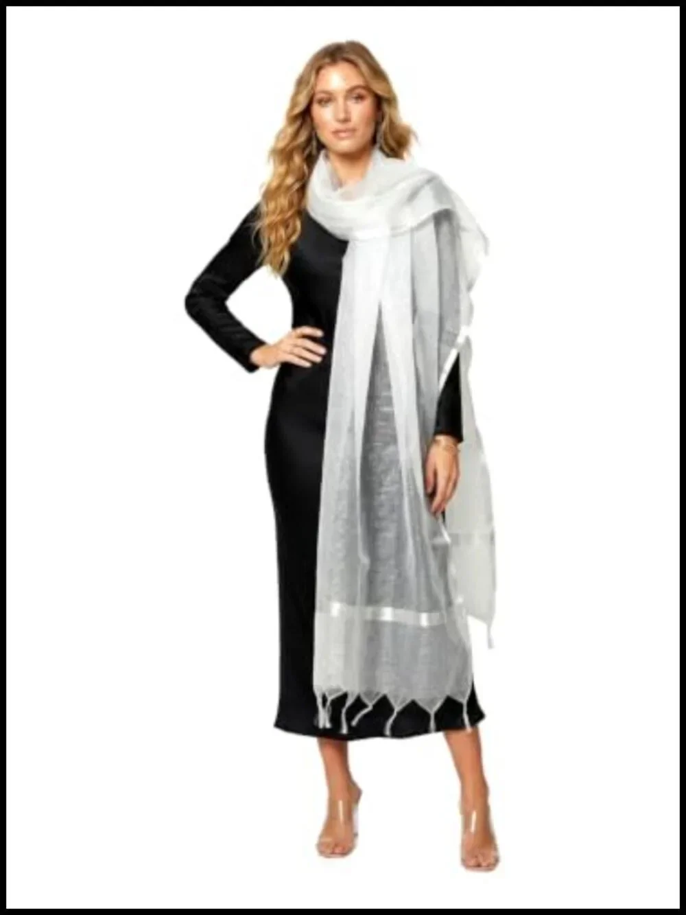 Banarasi Organza Tissue Dupatta with Zari Embroidery Stole Scarf Wrap